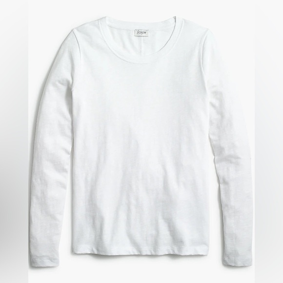 NWT J.Crew Women White Girlfriend Crewneck Long Sleeve Cotton Tee Sold Out! - Picture 1 of 10